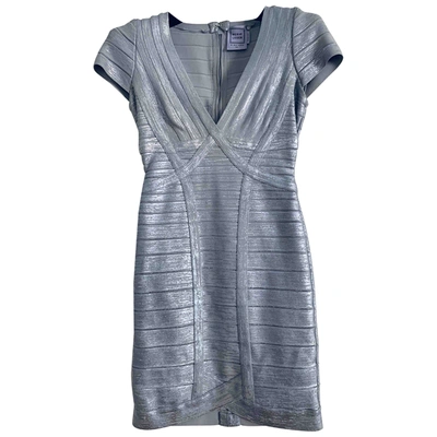 Pre-owned Herve Leger Mini Dress In Silver