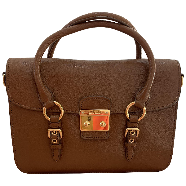Pre-Owned Miu Miu Madras Camel Leather Handbag | ModeSens