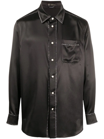 Versace Crystal Trim Shirt In Black | ModeSens