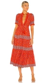 Free People Rare Feeling High-neck Floral-print Woven Midi Dress In Red Combo