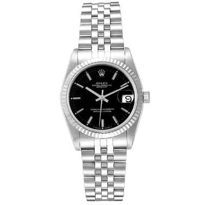 Pre-owned Rolex Black 18k White Gold And Stainless Steel Datejust 68274 Women's Wristwatch 31 Mm