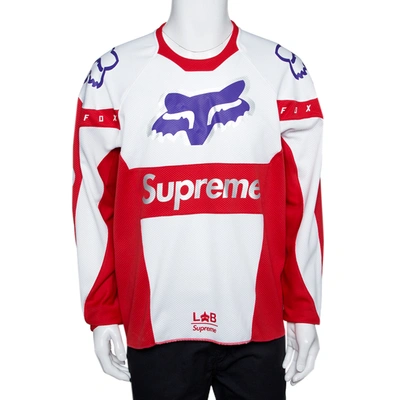 Pre-owned Supreme X Fox Red & White Racing Moto Jersey T-shirt L