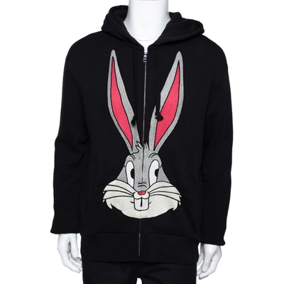 Pre-owned Gucci Black Bugs Bunny Embroidered Cotton Zip Up Sweatshirt M