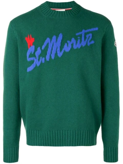 Moncler Intarsia Logo Knitted Sweater In Verde Multicolor | ModeSens