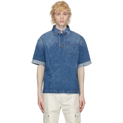 Fendi Patch Pocket Denim Polo Shirt In F0qg0 Blue