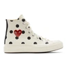 Comme Des Garçons Play White Converse Edition Polka Dot Heart Chuck 70 High Sneakers In Beige