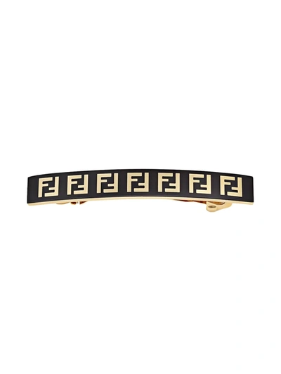 Fendi Gold Tone Ff Logo Hair Clip In Noir