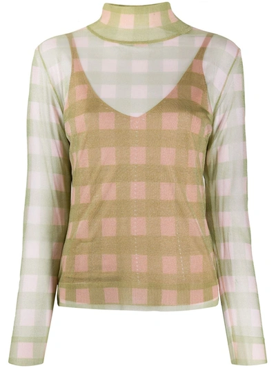 Fendi Turtleneck Sheer Printed Top In Grün