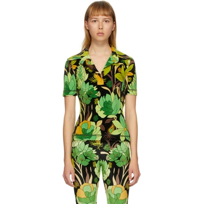 Fendi Tropical Print Polo Shirt In F0gme Green