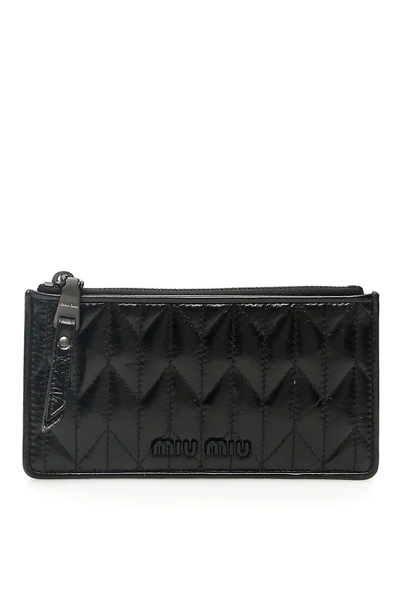 Miu Miu Quilted Leather Zip Cardholder In Black