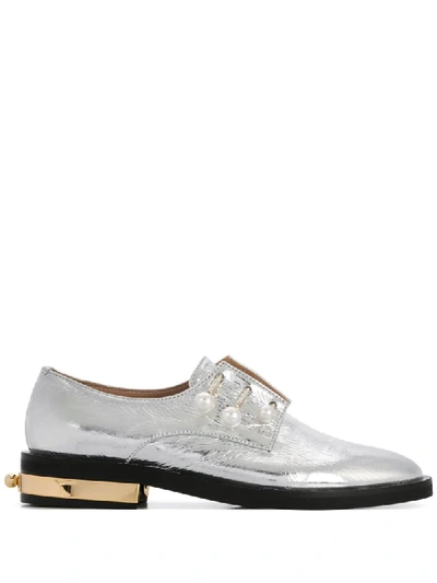 Coliac Fernanda Mirror Leather Slip-ons In Silver