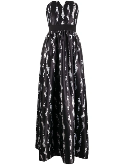 Alice And Olivia Klynn Printed Satin Strapless Gown In Black