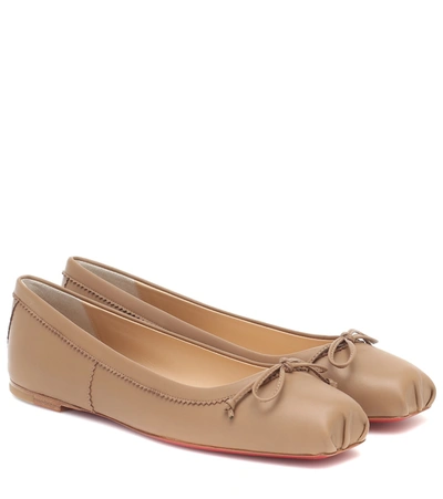 Christian Louboutin Mamadrague Square-toe Leather Ballet Flats In Fennec