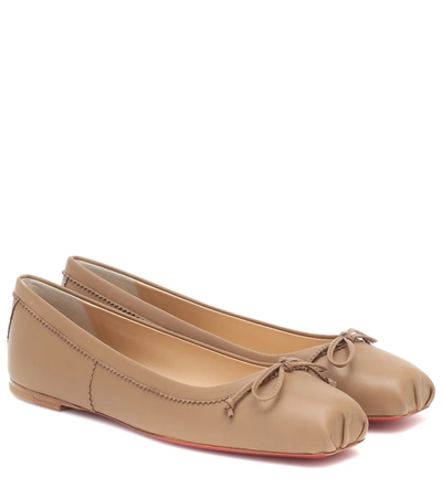 Christian Louboutin Mamadrague Square-toe Leather Ballet Flats In Beige