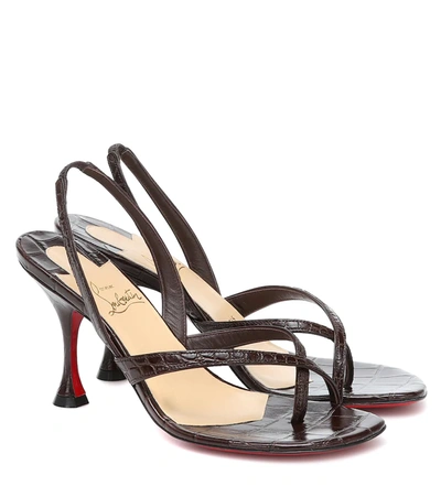 Christian Louboutin Women's Taralita Croc-embossed Leather Slingback Thong Sandals In Brown