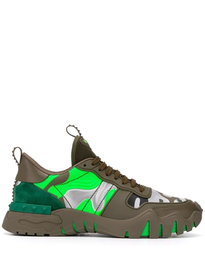 Valentino Garavani Garavani Camouflage Rockrunner Sneakers In Khaki/green/silver