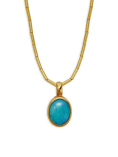 Gurhan 24k Yellow Gold Turquoise Opal Amulet Pendant Necklace