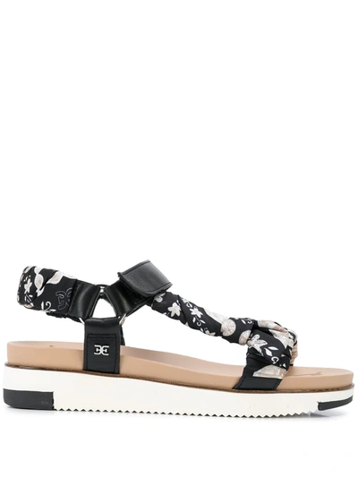 Sam Edelman Ashie Floral-print Satin-twill And Leather Platform Sandals In Black