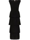 Totême Aramon Tiered Shirred Voile Maxi Dress In Black