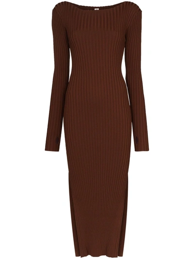 Totême Orville Ribbed-knit Midi Dress In Brown