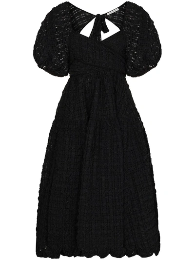 Cecilie Bahnsen Maya Puff-sleeve Cloquã© Midi Dress In Black