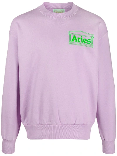 Aries Logo Print Sweatshirt In Lilac