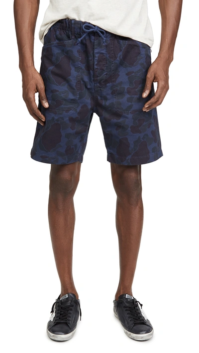 Alex Mill Camouflage-print Herringbone Cotton Drawstring Shorts In Navy Camo