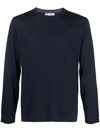 Brunello Cucinelli Long-sleeved Cotton T-shirt In Navy Blue