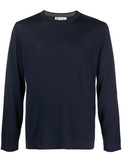 Brunello Cucinelli Long-sleeved Cotton T-shirt In Blue