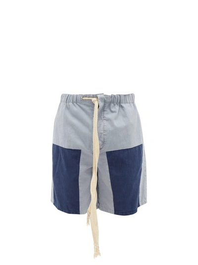 Loewe Paula's Ibiza Colour-block Cotton Drawstring Shorts In Blue
