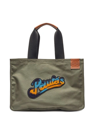 Loewe Paula's Ibiza Logo-appliquéd Leather-trimmed Canvas Tote Bag In Green