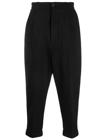Ami Alexandre Mattiussi Tapered Cropped Pleated Cotton-twill Trousers In Black