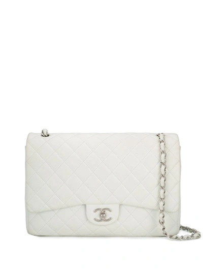 Pre-owned Chanel 2013-2014 Jumbo Double Flap Shoulder Bag In White
