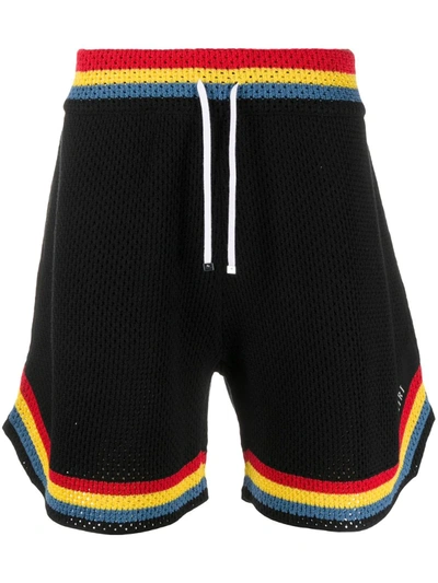 Amiri Wide-leg Striped Crocheted Silk-blend Shorts In Black