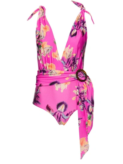 Patbo Grace Plunge Belted One Piece Swimsuit In Fuchsia