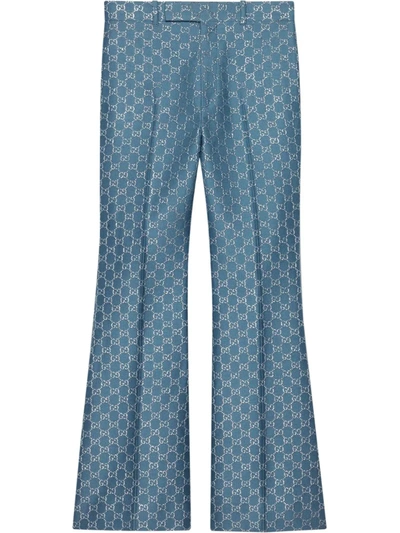 Gucci Gg Wool &  Lamé Blend Flared Crop Pants In Blue