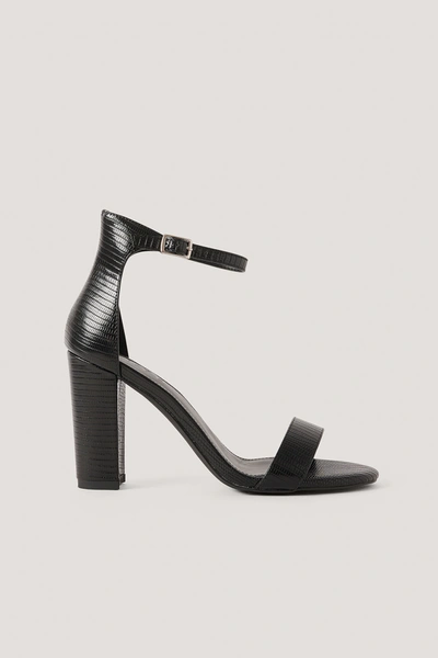Na-kd Basic High Heel Block Sandals - Black In Black Croco