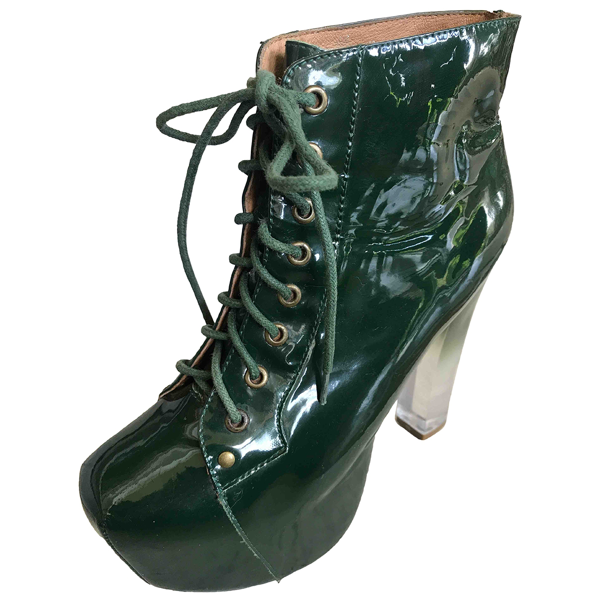 green patent boots