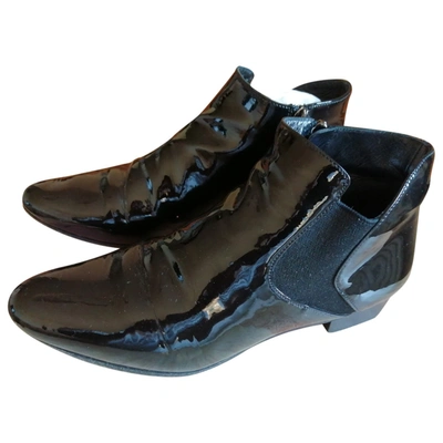 Pre-owned Miu Miu Patent Leather Biker Boots In Black