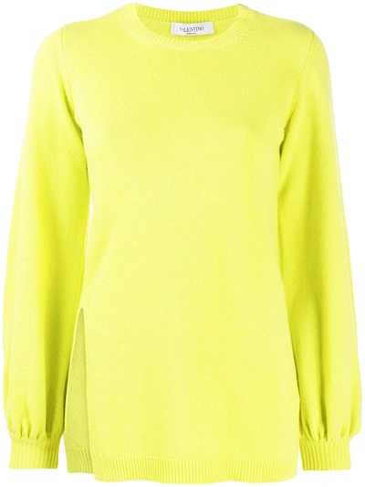 Valentino Side Slit Crew Neck Jumper In Green