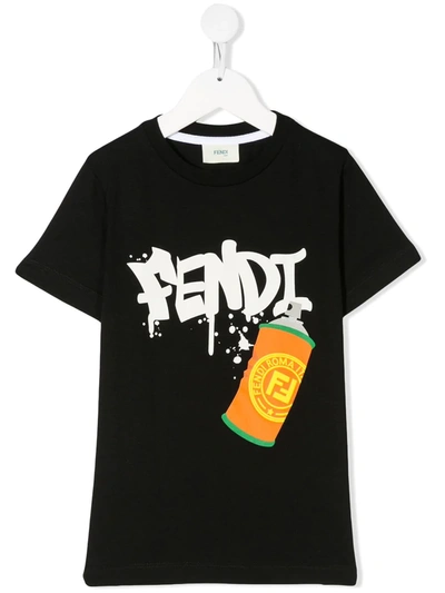 Fendi Kids' T-shirt Mit Graffiti-print In Black