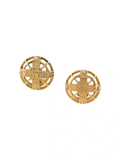 Pre-owned Chanel 1975-1985 Logo Button Earrings In Gold