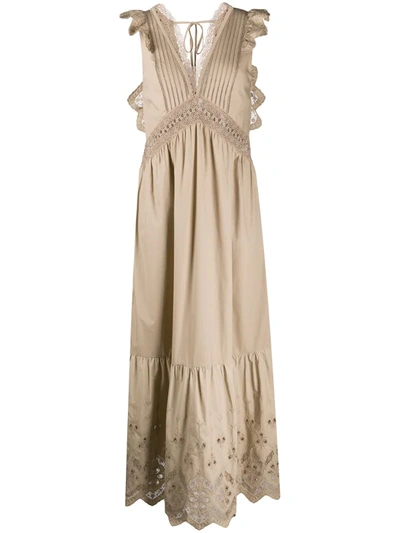 Self-portrait Cotton Broderie Sleeveless Maxi Dress In Neutrals