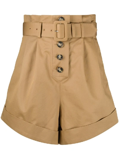 Self-portrait Camel Canvas Turn Up Shorts In Neutrals