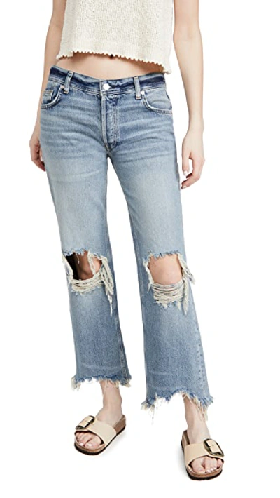 Free People We The Free Maggie Ripped Crop Straight Leg Jeans In Aged To Perfection