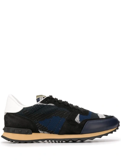 Valentino Garavani Rockrunner Camouflage-print Sneakers In Blue