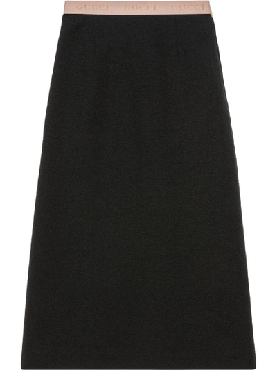 Gucci Logo Waist A-line Skirt In Black