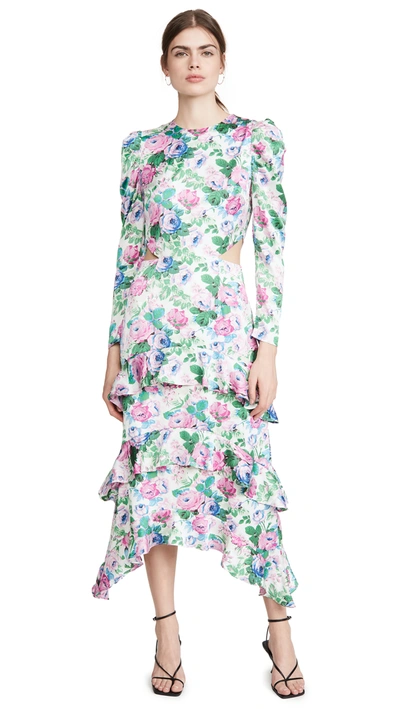 Wayf Floral Print Cutout Waist Long Sleeve Dress In Magenta Rose Garden |  ModeSens