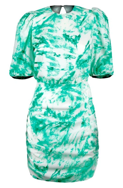 Afrm Rilo Ruched Minidress In Skyblue Marble Tie Dye