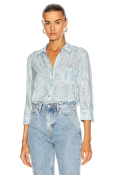 L Agence Ryan 3/4 Sleeve Blouse In Cool Blue & Ivory
